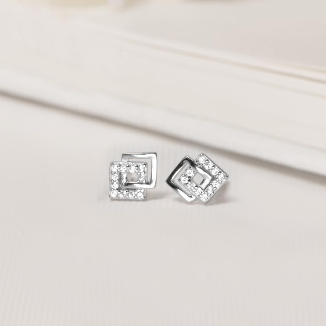 925 Silver CZ Rhodium Stud Earrings