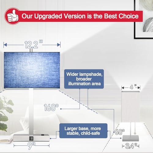 Image of Lynnoland 21 inch Set of 2 Table lamp with USB A+C & AC Outlets, Touch Control 3-Way Dimmable Nightstand Lamps for Bedroom Living Room Office Reading, Blue Shade Touch Lamps, 5000K LED Bulbs Included