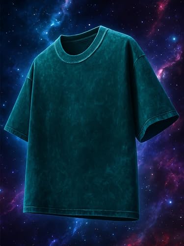 Image of Veirdo Heavy GSM Pure Cotton Acid Wash Print Round Neck Half Sleeve Oversized Fit Drop Shoulder T-Shirt for Men (Colors: Black, Navy, Green & Brown)