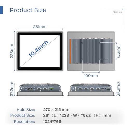 Image of 10.4 inch Industrial Embedded Panel PC, IP65 Fanless Touch All in One Computer, Windows 11 Pro, Auto Power-on, 2xLAN,HDMI,6xUSB,2xRS485,4xRS232 (I3-10110U, 16GB RAM 512GB SSD)