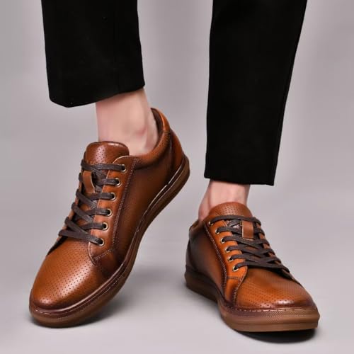 Image of Arkbird Casual Sneakers, Originals Oxford Lace-up Leather Shoes for Men Brownness 10.5