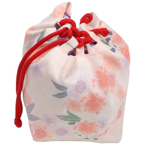 Japanese Style Bucket Drawstring Bag Japan Kimono Purse Floral Print Portable Phone Pouch Handbag