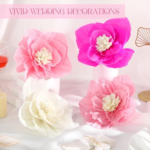 Image of Cholemy 24 Pcs Tissue Paper Flowers, Crepe Paper Flowers Decorations 8 inch 10 inch 12 inch for Wedding Party Baby Bridal Shower Carnival Party Birthday Nursery Wall Decor (Hot Light Pink)