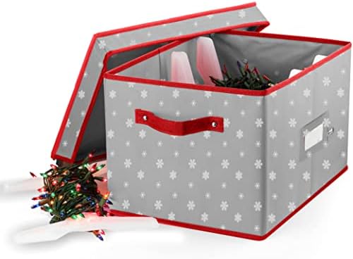 ZOBER Christmas Snowylane Light Storage Box - Premium 600D Oxford, with 4 Plastic Light Storage Wraps, to Store Up to 800 Holiday Christmas Lights Bulbs, Reinforced Stitched Handles
