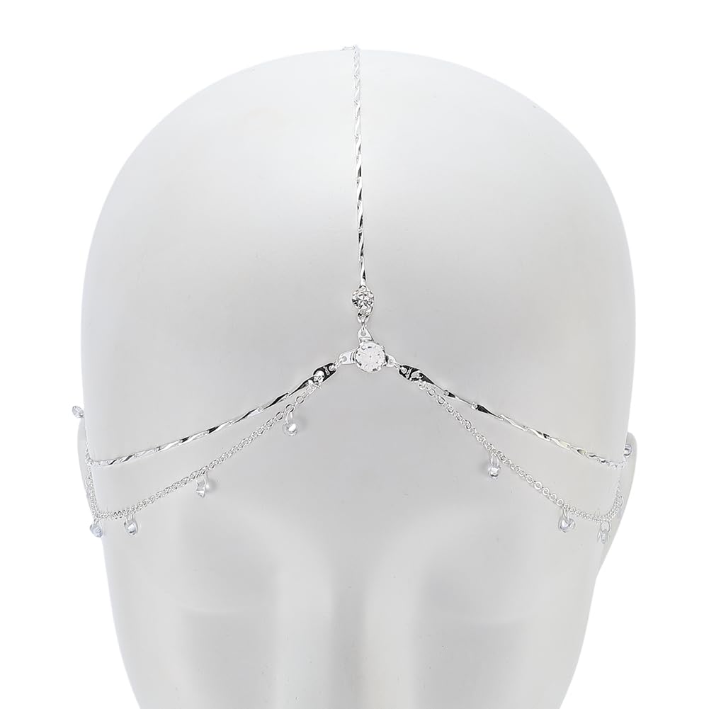 GORGECRAFT Rhinestone Head Chain Boho Crystal Headpiece Silver Alloy Sparkle Chain Layered Headband with Pendants for Wedding Prom Festival Party Bride Bridesmaid Women Hair Jewelry Accessories Gift