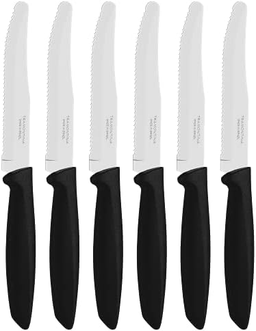 Tramontina Kitchen Knives Set of 6, Serrated Fruit Tomato Cooking Knife, Vegetable Chopper Peeler, Stainless Steel, Multipurpose, Rounded Tip, Blue, 23498155