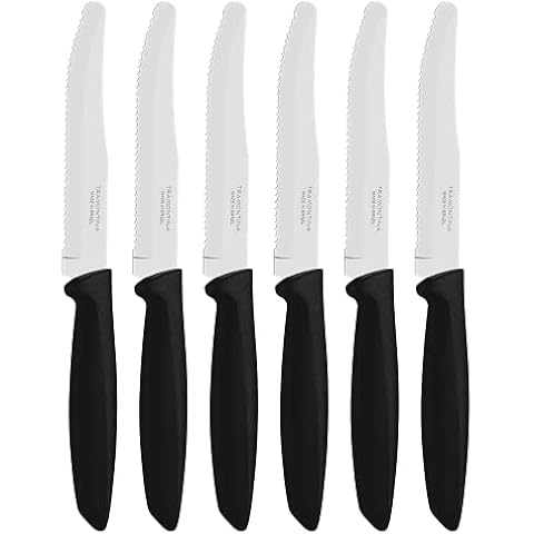 Tramontina Kitchen Knives Set of 6, Serrated Fruit Tomato Cooking Knife, Vegetable Chopper Peeler, Stainless Steel, Multipurpose, Rounded Tip, Black, 23498055 Cover