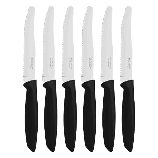 Tramontina Set di Coltelli Tavola Dentati da Carne con Punta Arrotondata, Colore Nero, Acciaio Inossidabile, 6 pezzi, Plenus