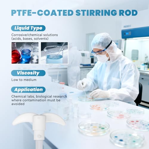 Image of 2-Pack PTFE Stirring Rod Set with Propeller & Paddle Blades - Chemical-Resistant Lab Mixing Tools for Precision Stirring, Dissolution, and Homogenization - Ideal for Lab and Industrial Use