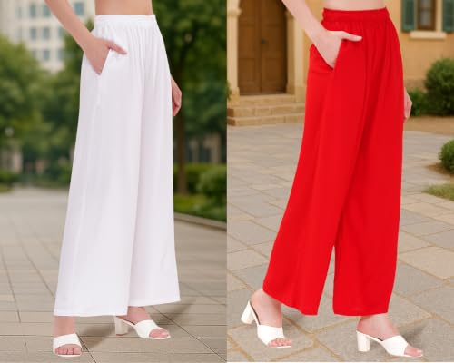 Image of Buy That Trendz Palazzo Pants for Women Rayon Elasticated Regular Fit Flared Wide Leg M to 6XL Pack of 2