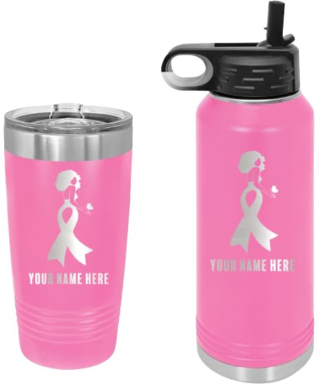 Breast Cancer Awareness Tumbler, Custom Name Cancer Survivor, Personalized Travel Mug, Custom Engraved Cup, Breast Cancer Water Bottle