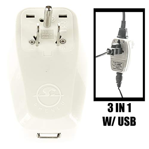 Image of OREI India to USA, Japan, Philippines & More (Type B) Travel Adapter Plug - 3 in 1 - CE Certified - RoHS Compliant with USB and Surge Protection Worldwide Adapter (DBU-B)