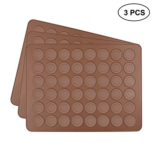 Tebery 3 Pezzi Stampo in silicone Macarons per 72 perfetti macaron 144 stampi singoli con rivestimento antiaderente 38x28cm Bruno Marrone