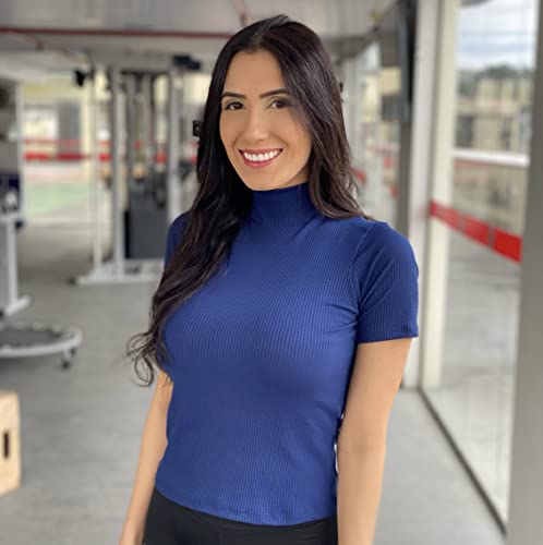 Blusa Feminina Gola Alta C/Manga Curta Verão Moda Blogueira