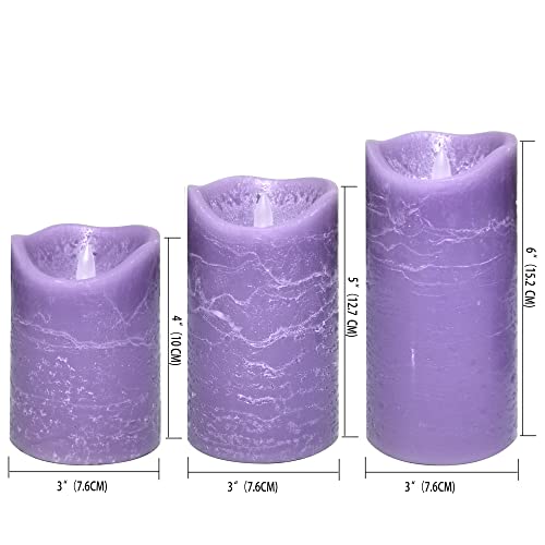 Image of iZAN 3 Pack Real Wax Flameless Candles Battery Operated LED Pillar Flickering Realistic Electric Candle Gift Sets with Remote Control and Cycling 24 Hours Timer 3 inchD X 4 inch 5 inch 6 inch H (Purple)