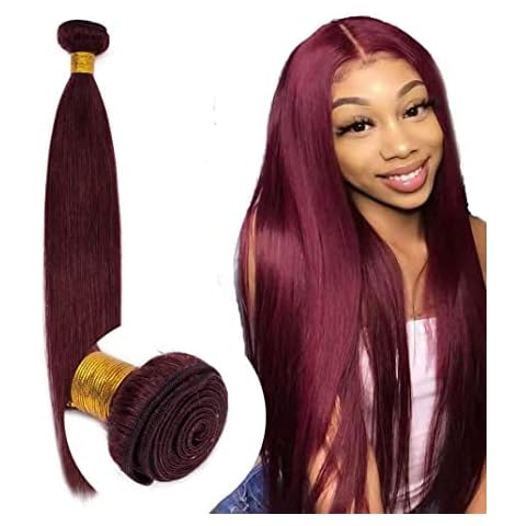 8A Brazilian Virgin Hair 99j Burgundy Straight Hair Weaves Bundle Free Part Red Wine Color 100% Unprocessed Human Hair Weft Weaves (20 INCH)…… B0BWXMLRM9 Cover