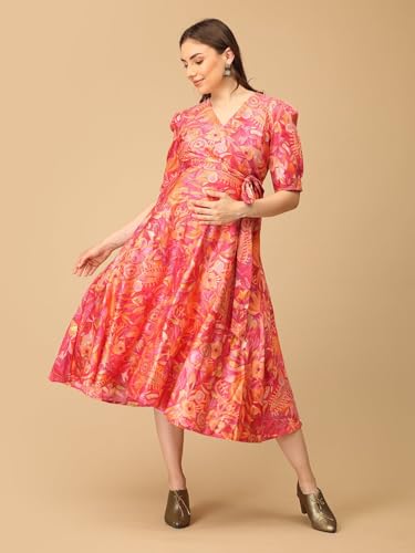 Image of The Mom Store Maternity and Nursing Wrap Dress for New Mom | Pre and Post Pregnancy Wear for Womens | Trendy Stylish Printed Friendly Dresses for Women | Comfortable