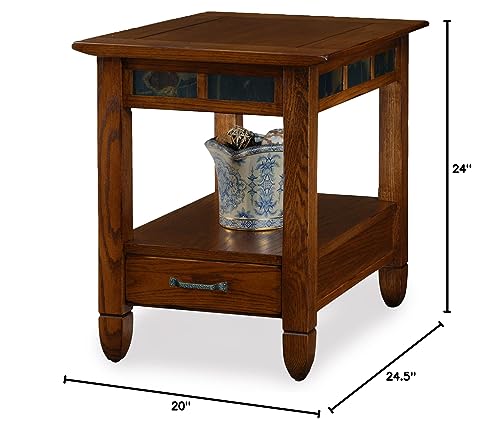 Image of Leick Home 10907 Slatestone One Drawer Rustic Oak End Table, Distressed Rustic Oak