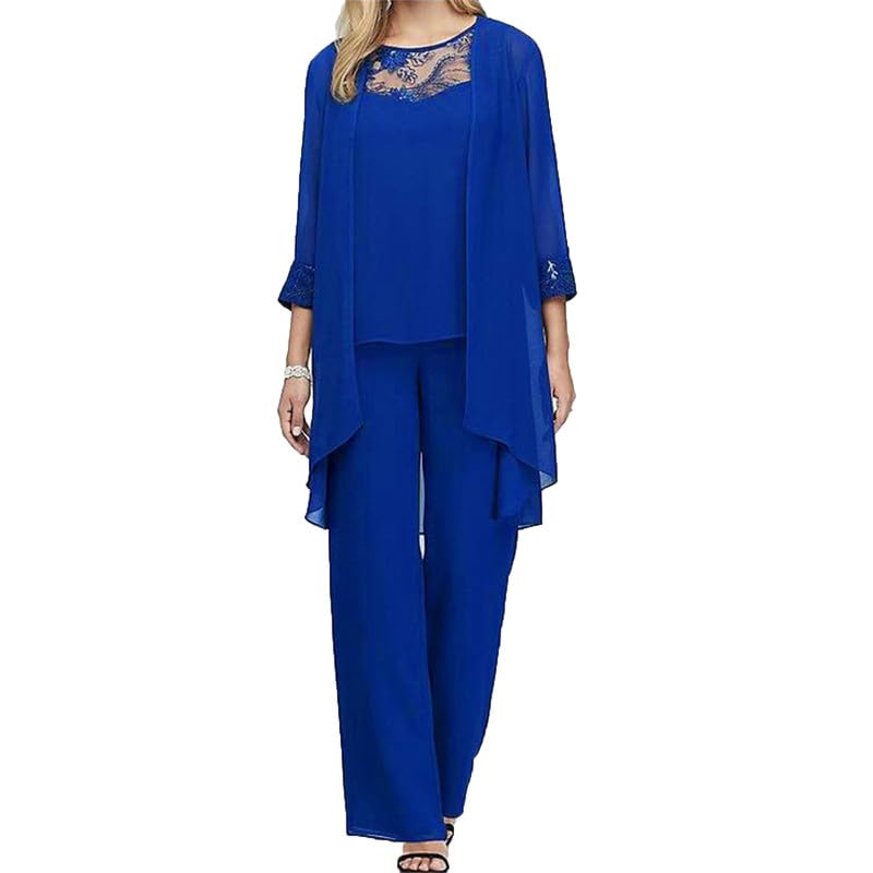 Conjunto elegante de 3 piezas para mujer con pantalones de gasa para madre del novio y novia