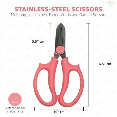 Image of Anandi Green's 5 Stainless Steel Scissors Pointed Tip with Shock Proof Body Ergonomic & Soft Handles for Easy Handling Red Scissor with Cap