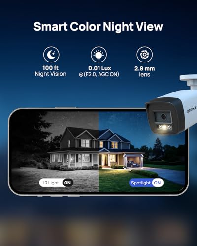 Image of ANNKE 3K PoE Security Camera with Red and Blue Light Alarm, 2.8mm Lens (123FOV), Color Night Vision, AI Motion Detection, Two-Way Audio, Surveillance Outdoor Bullet Cam with 512GB SD Card Slot, IP67