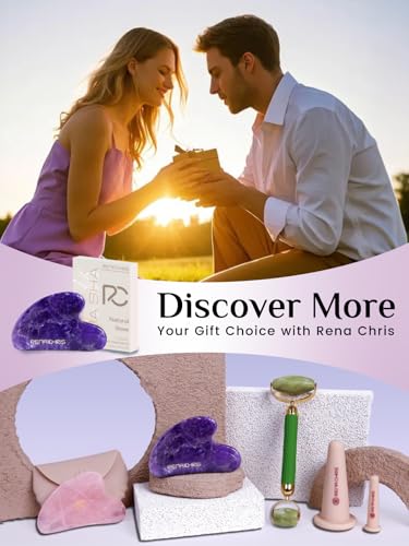 Image of Rena Chris Gua Sha Facial Tools: Natural Amethyst Guasha Tool for Face Acupuncture Therapy, Facial Massager for Jawline Sculpting and Puffiness Reducing (Purple)
