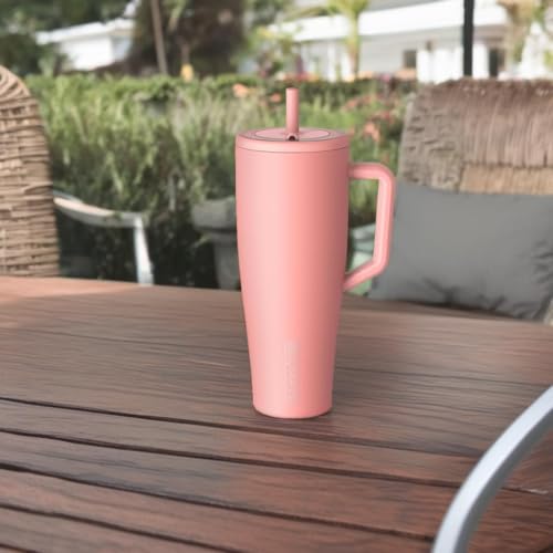 Image of BruMate Era 40 oz Tumbler with Handle and Straw | 100% Leakproof Insulated Water Bottle Tumbler with Lid and Flexible SoftSip Straw | Made of Stainless Steel | Cup Holder Friendly | 40oz (Guava)