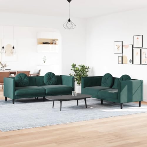 qohoio Juego de sofás con Cojines 2 Piezas Sofas de Salon sofá con Cojines Terciopelo Verde Oscuro