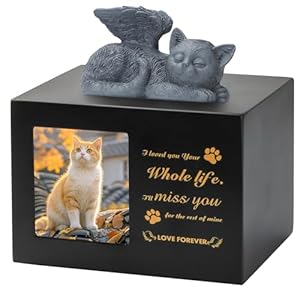 DiDiBirDi Schwarze Katzenurne mit Engel-Statue