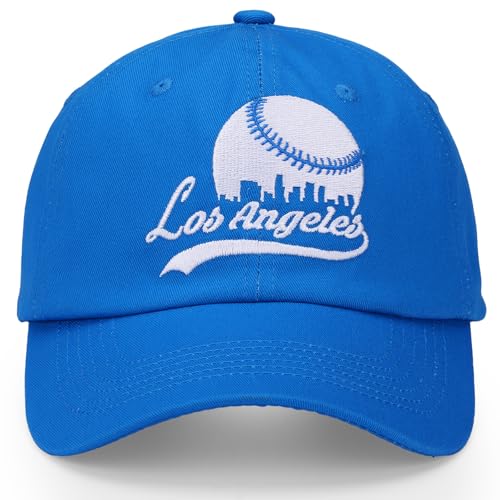 Fcexanthon Personnalisation City Embroidered Baseball Hat for Men Women Youth Team Color Cap Trucker Hats Fans Gifts (US Alpha One Size LA-Blue)