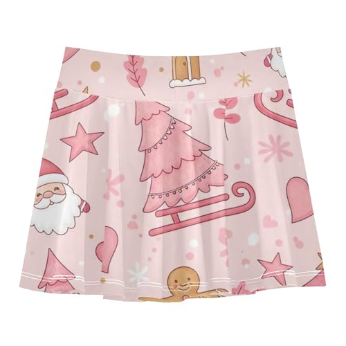 Joisal Athletic Shorts Girls Skorts Kids Tennis Skirts Preppy Flowy Skirt Pink Christmas Trees Santa Claus 3t2