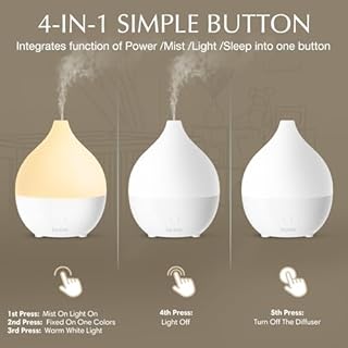 SALKING Diffusore di Oli Essenziali 100ml, Vaporizzatore Oli Essenziali con 8 Colori LED, Profumatore per Ambienti a Ultrasuoni Senza BPA, per Casa e Ufficio, Bianco