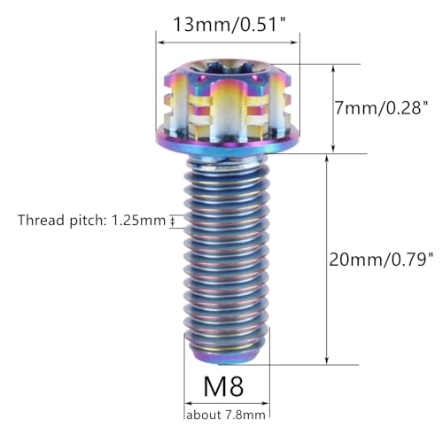 Image of 4Pcs Titanium Bolt Flange Torx Head M8 M10 x 20 25 30mm Screw Bolt for Motorcycle Car Modifications (Rainbow, M8x20mm)