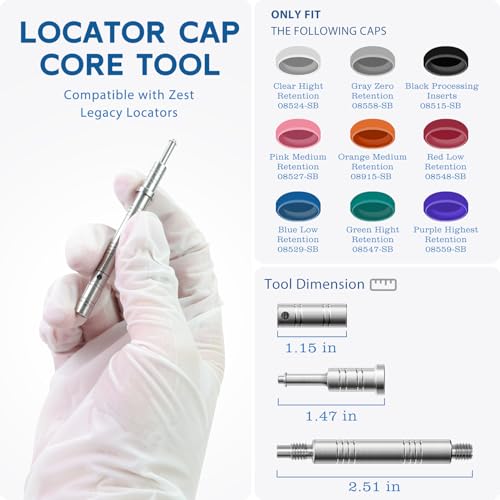 Image of Denture Locator Caps Removal and Seating Core Tool, 3 Tools in 1 Compatible with Zest Legacy Locators, Overdenture System Features Core Locator Tool, Removal Tool, Seating Tool and Anchor Driver
