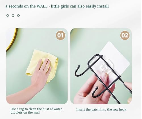 Image of iSTAR Heavy Duty Adhesive Wall Hooks Rack | No Drill Multipurpose Kitchen & Bathroom Organizer | Strong Self Adhesive Hanging Hooks for Towels, Utensils, Clothes, Bags (6 Hooks) - Black