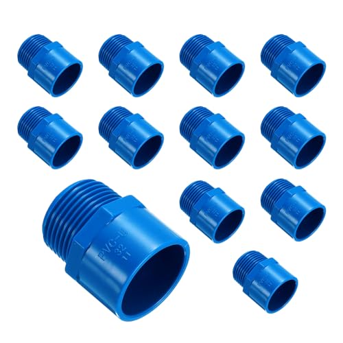 QUARKZMAN 12 Pcs Union PVC Raccord De Tuyau 1 Adaptateur Mâle Fileté Connecteur De Tuyau Adaptateurs De Vidange D'évier pour Connexion De Tuyaux, Bleu