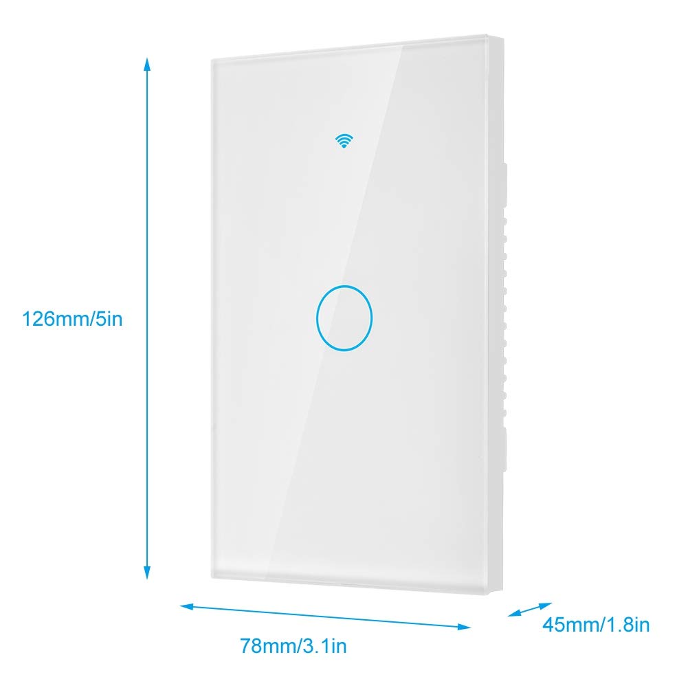 WiFi Touch Screen Smart Switch and Home Control | 1-Way AC Panel with Remote App Control (White)
