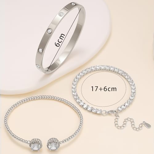14K Gold and Silver Tennis Bracelet Set for Women with Cubic Zirconia Trendy Gift Jewelry2
