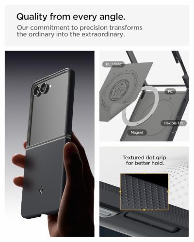 Image of Spigen Nano Pop MagFit Case for Samsung Galaxy Z Flip 8, Black Sesame | Magsafe, Slim Fit, Shockproof, Wireless Charging, Thermoplastic Polyurethane, Poly Carbonate, Smooth