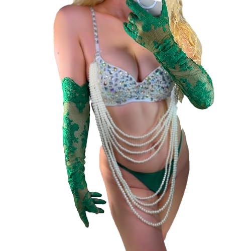 DooWay Women Long Wedding Gloves Lace Sheer Organza Embroidered Floral Opera Evening Prom Party Black White 25