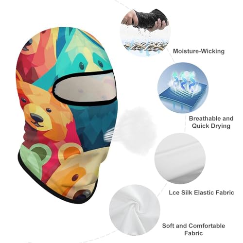 Balaclava para hombre, máscara para esquí y ciclismo, cubre cara y cuello, diseño colorido con osos, invierno miniatura 3