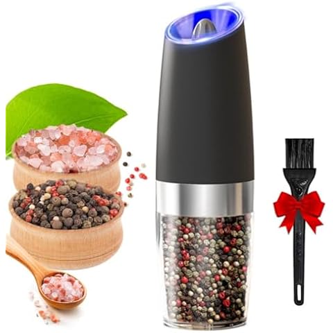 AivaToba Electric Salt and Pepper Grinder Set Automatic Stainless Steel Salt and Pepper Grinder Set, Battery Operated, LED Light, Adjustable Coarseness, for Home Kitchen BBQ-Black Cover