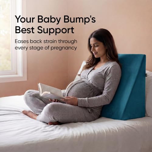 Image of Frido Wedge Plus Cushion for Sleeping & Acid Reflux Relief | Memory Foam Pillow | High Resillience Foam | Orthopedic Wedge Cushion for Leg Elevator | Pregnancy | GERD | Teal Blue- Pack of 1