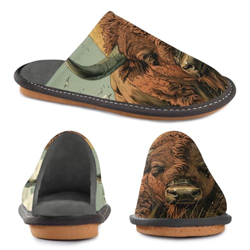 Slippers for Women Bison in Wild Grass Soft Fuzzy Women's Slippers Indoor and Outdoor Shoes2