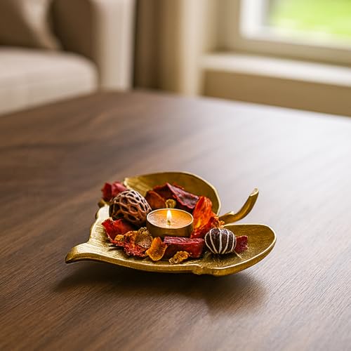 Image of MARKET 99 Golden Aluminium Embossed Platter | Glossy Decorative Serving Tray for Festive Decor, Dining Table Styling, Home Decoration & Gifting | Elegant Designer Centre Display Dish