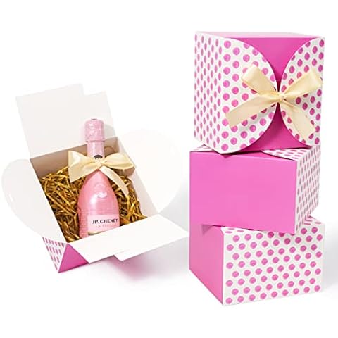 Shallive 6x6x4 Inch 48 Pcs Pink Boxes Small Gift Boxes with Lids and Ribbons Watercolor Polka Dot Bridesmaid Proposal Boxes Empty Box for Candle Craft Cookies Baby Shower Girls Birthdays Cover
