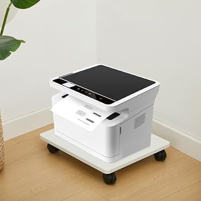 Beeveer 2 Pcs Office Under Desk Printer Stand with 4 Caster Wheels White Movable Printer Copier Shelf and CPU Holder for Home Office Heavy Duty Storage Rack Scanner Fax Machine, 13.78 x 11.81 Inches