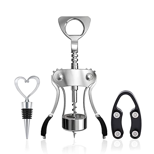 HASTHIP® 3PCS Upgrade Wing Corkscrew Beer Bottle Opener Gift Set with Stopper, Foil Cutter, and Wide Wings - Ideal for Effortless Cork Removal, Perfect for Home, Kitchen, Restaurants, Bars