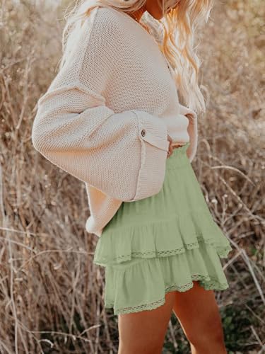 Image of Aoudery Flowy Shorts for Women Casual Boho Ruffle Tiered Skorts High Waist Mini Skirts Golf Tennis Crochet Shorts