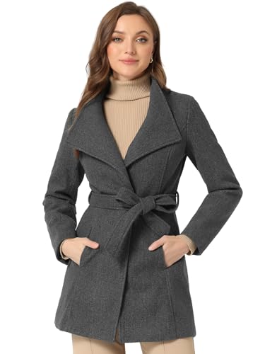 Image of Allegra K Women's Winter Elegant Stand Collar Overcoat Long Belted Pea Coat